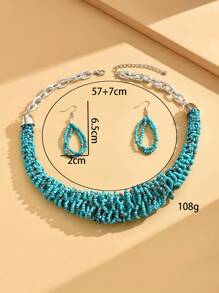 Bộ trang sức 2 chiếc bao gồm một chiếc vòng cổ hạt gạo dệt và một đôi bông tai, vòng cổ xương đòn thời trang và đa năng theo phong cách Âu Mỹ - cái hồ màu xanh - Xem 4