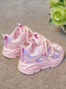 2024新款女童運動鞋,網眼透氣厚底運動鞋,男童輕盈跑鞋 - 粉色 - 查看 4