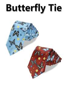 1條男裝休閒蝴蝶和花卉圖案絲質y2k領帶,適用於派對和日常穿著 - 蝴蝶款 - 查看 11
