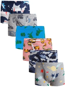 6 Pieces Young Boy Soft  Dinosaur Underwear Children Truck Panties - Blue - View 1
