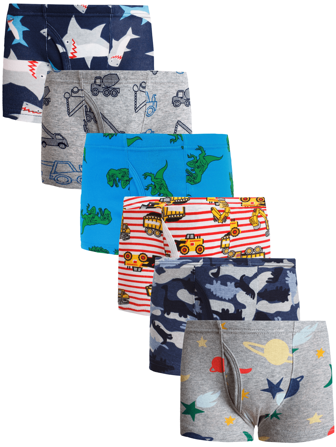 6 Pieces Young Boy Soft  Dinosaur Underwear Children Truck Panties