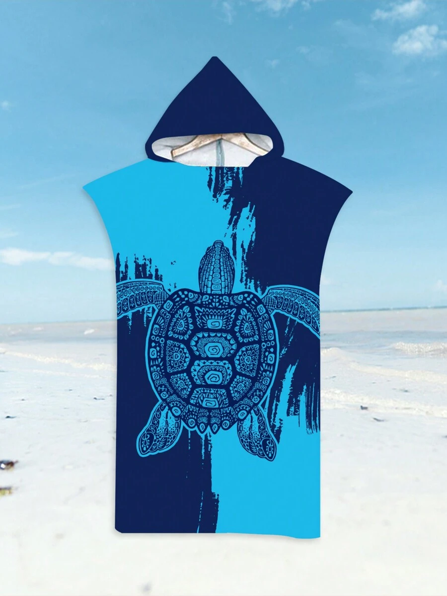 1 件连帽浴巾，采用个性化超细纤维制成，具有速干功能，带拉链闭合，适合沐浴后保暖，或在海滩、户外活动和家中使用，适合成人、男女夏季婚礼家居浴室装饰沙滩装返校 - 藍海龜 - 查看 1