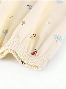 1set Ditsy Floraled Peter Pan Collar Top And Long Pants Lightweight Skin-Friendly Pajamas Set For Spring/Summer