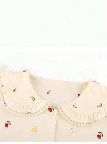 1set Ditsy Floraled Peter Pan Collar Top And Long Pants Lightweight Skin-Friendly Pajamas Set For Spring/Summer