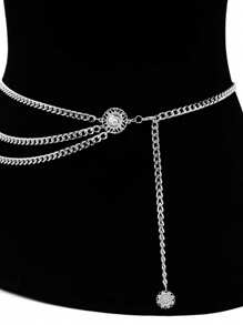 Street 1pc Alloy Multi-Layer Exaggerated Waist Chain With Queen Head Design Halloween Summer, School Fall, Autumn, Halloween - Silver - View 10