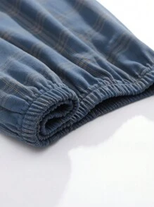 1set Men Plaid Long Sleeve Breathable Moisture Wicking Top & Pants Sleepwear Set(Spring & Autumn), Fall Winter Clothes