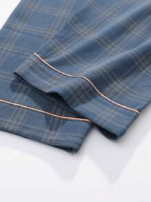 1set Men Plaid Long Sleeve Breathable Moisture Wicking Top & Pants Sleepwear Set(Spring & Autumn), Fall Winter Clothes