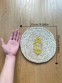 Coș de perete țesut de 5 buc, decorațiuni pentru agățat ornament, decor pentru coș de perete agățat din ratan, coșuri decorative în stil boho, decor acasă, lucrat manual, rotund, țesut, decor pentru coș de perete suspendat - Aur - Vizualizare 7