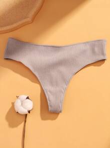 VKME 4 件套罗纹针织低腰性感丁字裤女士内衣 - 彩色 - 查看 3