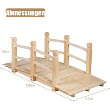 Holzbrücke aus Tannenholz, Gartenbrücke bis 100 kg, Teichbrücke Braun, Zierbrücke mit Geländer, 150x67x55cm (Natur)