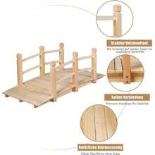 Holzbrücke aus Tannenholz, Gartenbrücke bis 100 kg, Teichbrücke Braun, Zierbrücke mit Geländer, 150x67x55cm (Natur)