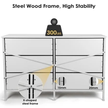 47.3'' Drawer Dresser Chest Of 6 Drawers For Bedroom, Steel Frame, Black Storage Cabinet - trắng - Xem 2