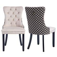 2/4/6 Piece Set Velvet Upholstered Dining Chairs, Wingback  Side Chairs Button Tufted With Solid Wood Legs For Kitchen,Dining Room. - Beige-Floral - View 1