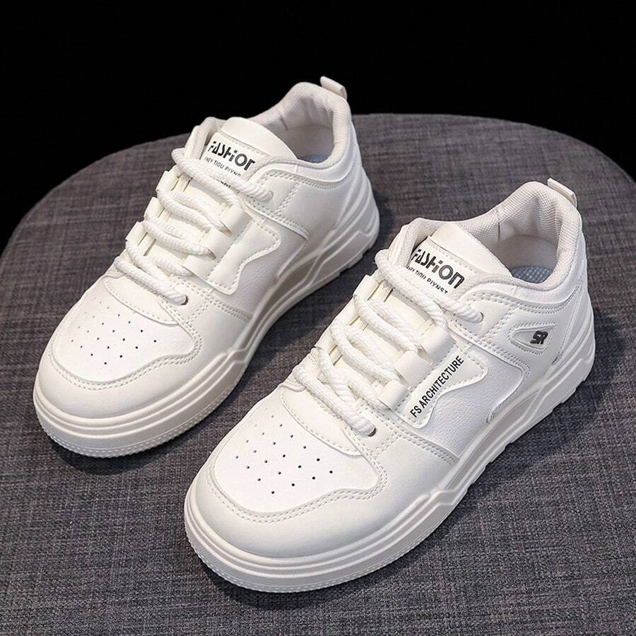 女士春季透氣輕量厚底低幫休閒運動鞋 - 米色 - 查看 1