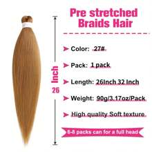 1包32英寸預先拉伸的褐色鉤編髮,長鉤編頭髮,用於發帶假髮,具有yaki貼紋和ez鉤編合成髮延長,鉤編發髻（27#） - 駝色 - 查看 3