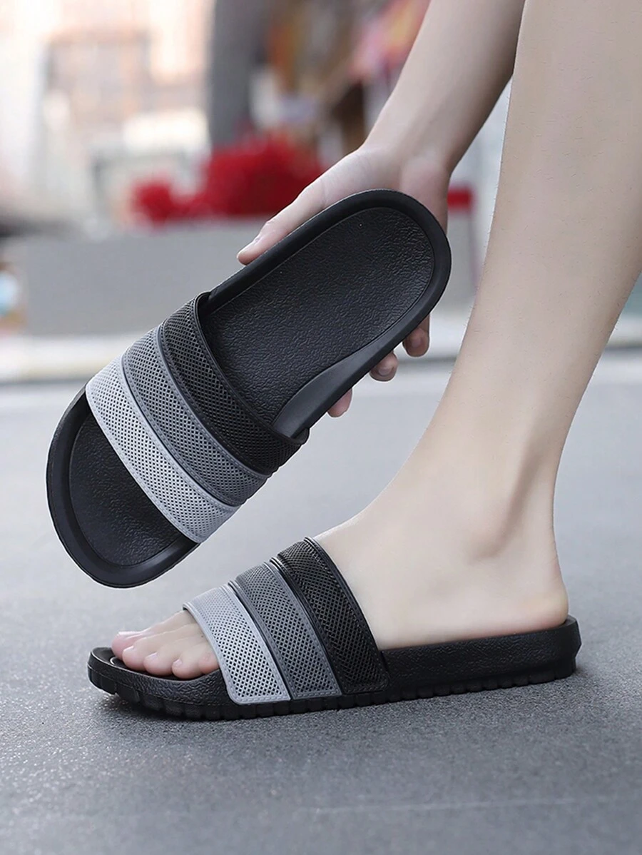 Men's Spring To Summer Gradient Color Outdoor Slippers - Anti-Slip, Casual & Comfortable For Students & Daily Wear - Grey - View 1