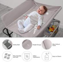 Baby Nappy Changing Table With Wheels And Storage, Folding Infant Care Station, Height Adjustable Changing Unit, Backache-Free Diaper Changing, Under 12 Month - Grey - View 4