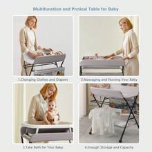 Baby Nappy Changing Table With Wheels And Storage, Folding Infant Care Station, Height Adjustable Changing Unit, Backache-Free Diaper Changing, Under 12 Month - Grey - View 5