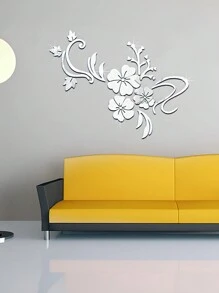 1 bộ Màu bạc Mô hình hoa Gương Dán tường ( 60*40CM ) - Bạc - Xem 3