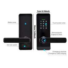Manija de puerta con cerradura electrónica automática inteligente con huella dactilar y llave digital - Negro - Ver 4