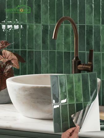 1/10/30片綠色磚塊圖案仿瓷磚自粘牆貼，自帶黏著層的牆貼，適用於起居室廚房後擋板浴室家居，馬賽克風格