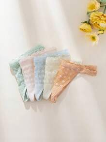 5入組女士純色蕾絲拼接低腰三角褲,性感舒適高彈性半透明蕾絲丁字褲,多色組合內衣套裝 - 彩色 - 查看 6