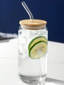 1pc 550ml Or 400ml Clear Straw Bottle, Modern Glass Coffee Cup For Home, Office - Transparent - View 1