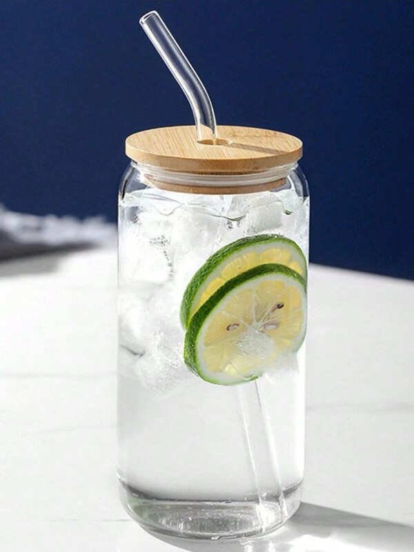 1 pieza Botella de vidrio transparente con pajita de 550ml o 400ml, taza de café moderna para el hogar, la oficina y artículos escolares, de vuelta a la escuela