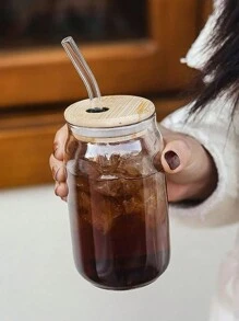1pc 550ml Or 400ml Clear Straw Bottle, Modern Glass Coffee Cup For Home, Office - Transparent - View 5