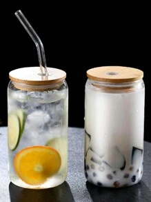 1pc 550ml Or 400ml Clear Straw Bottle, Modern Glass Coffee Cup For Home, Office - Transparent - View 6