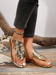Women's French Retro Unique Design Flip Flops Flat Hollow Butterfly Slippers For Summer Outdoor Wear - Gold - View 3