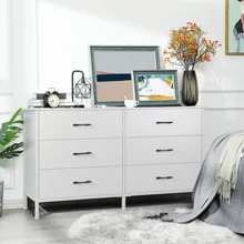 47.3'' Drawer Dresser Chest Of 6 Drawers For Bedroom, Steel Frame, Black Storage Cabinet - trắng - Xem 4