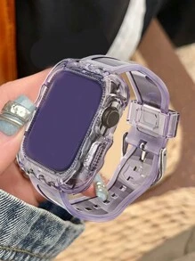 1入女性閃光透明矽膠手錶表帶和外殼，兼容蘋果手錶帶40mm、38mm、41mm、42mm、44mm、45mm，時尚運動手錶替代帶，適用於SE 8 7 6 5 4 3 2 1系列