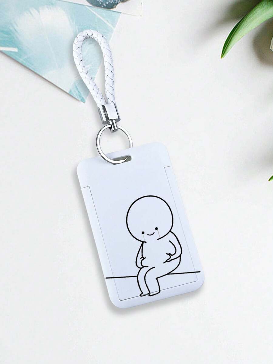 1個個性化有趣的卡通卡片套,適用於校園身份證、餐卡、公車、地鐵、門禁卡、工作證等。 - 白色 - 查看 1