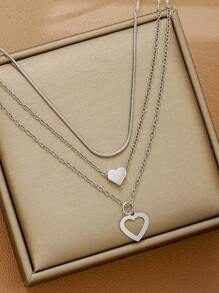 3pcs/2pcs/1pc Stylish Simple Heart, Faux Pearl, Butterfly, Cross Multi-Layered Women Necklace Set, Suitable For Date, Party, Vacation, Everyday Wear, Holiday Gift (Random Pearl Quantity) - Silver - View 2