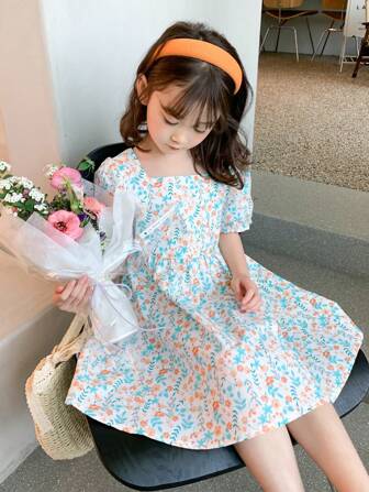 zosee 2024 New Ditsy Floral Square Neck Summer Dress For Young Girl