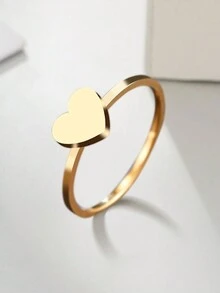 1件不锈钢简约空心实心心形戒指女士,时尚万能的珠宝配件,生日或节日礼物 - 愛心 - 查看 29