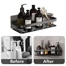 2X Self Adhesive Shower Shelf Bathroom Shower Caddy Rack Storage Organiser Black - Black - View 2