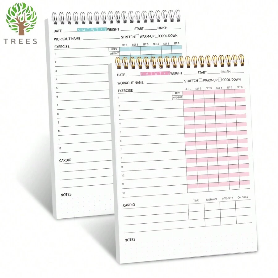 Trees 簡化版健身日誌,適用於男女- B5運動日誌/健康計劃表,日常運動記錄,記錄體重減輕,健身房,增肌,健身進度 - 藍色 - 查看 1