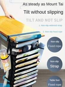 1pc 5 Layer Desk Side Hanging Storage Bag Pen Rack Desk Classroom Hanging Storage Bag With Side Bag Book Bag Desk Storage Multifunctional Large Capacity Hanging Book Bag Shelf Artifact - Black - View 4