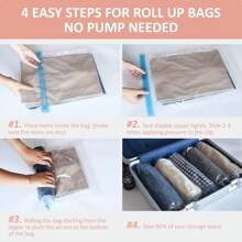 Roll Up Travel Compression Bags No Vacuum Needed For Travel Organizer Packing Travel Accessories Home Packing Organizers Vacuum Storage Bag - Clear - View 6