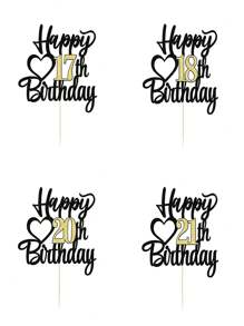 1 件数字和英文生日快乐蛋糕装饰，适合 18 岁、15 岁、20 岁、21 岁、25 岁、30 岁、50 岁、60 岁、70 岁生日派对、婚礼、周年庆典