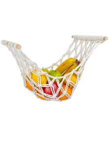 Handmade Woven Fruit Storage Net Basket, Kitchen Decorative Vegetable Hanging Tapestry - Beige - View 5