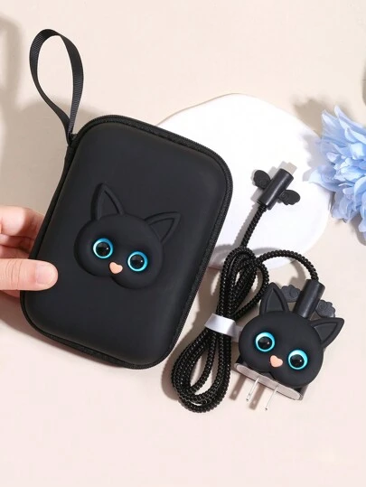 Conjunto de 6 piezas: Bolsa organizadora de cable Eva + 1,5 m de enrollador de categoría + Protector de cabeza de carga TPU + Cable de datos de carga rápida de 20w, compatible con modelos de compatible con iPhone 12/13/14