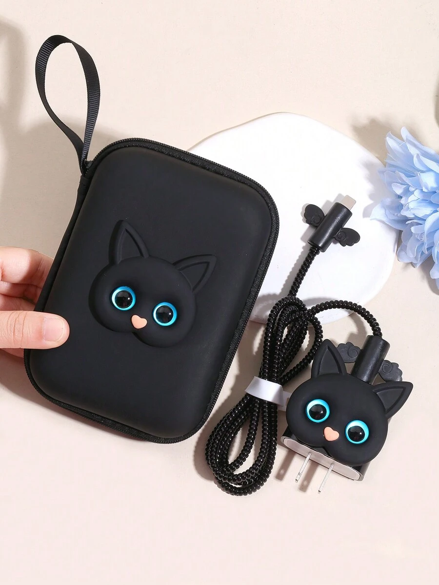 6入組EVA電線收納袋+ 1.5m貓頭收線器+ TPU充電頭保護套+ 20W快速充電數據線，適用於12/13/14系列 - 黑色 - 查看 1