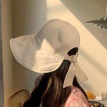 女士黑色蝴蝶结遮阳帽，新款防紫外线夏季旅行遮阳帽 - 彩色 - 查看 6