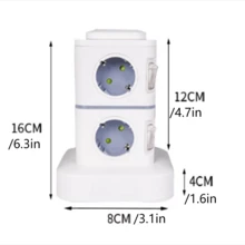 1pc Vertical 2-Layer Overload Protection 8 Outlets 10a 1.8m Power Strip With European Standard Plug - White - View 3