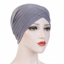 1pc Stretch Forehead Crossed Turban Hat Women Solid Color Hijab Hat Casual Elastic Head Wrap Lightweight Chemo Hat Headscarf Hats Bonnet Hair Bonnet Turban
