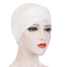 1pc Stretch Forehead Crossed Turban Hat Women Solid Color Hijab Hat Casual Elastic Head Wrap Lightweight Chemo Hat Headscarf Hats Bonnet Hair Bonnet Turban