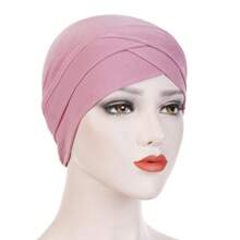 1pc Stretch Forehead Crossed Turban Hat Women Solid Color Hijab Hat Casual Elastic Head Wrap Lightweight Chemo Hat Headscarf Hats Bonnet Hair Bonnet Turban